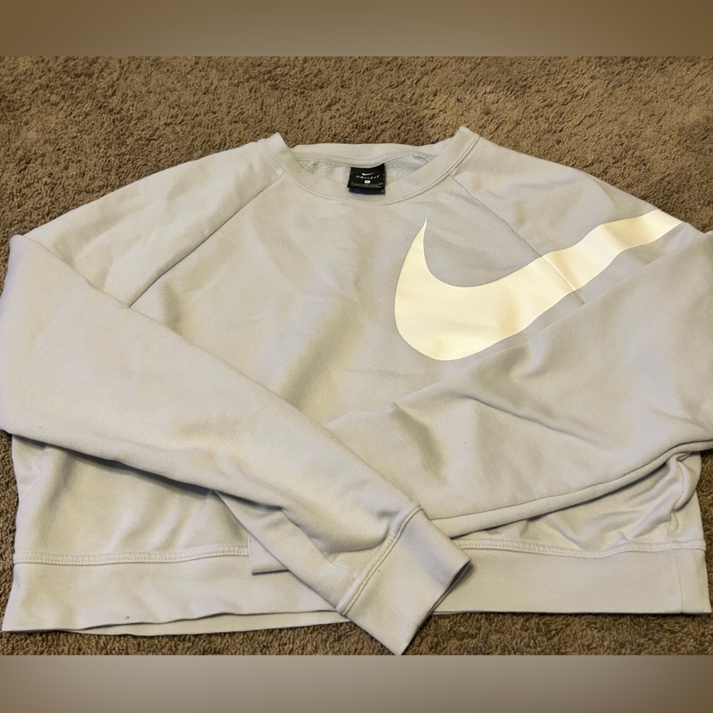 Nike Gray/light blue Cropped Sweatshirt with White Logo